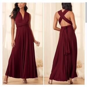 NWT LuLus Tricks of the Trade Wine Red Convertible‎ Maxi Dress Women's Sz L